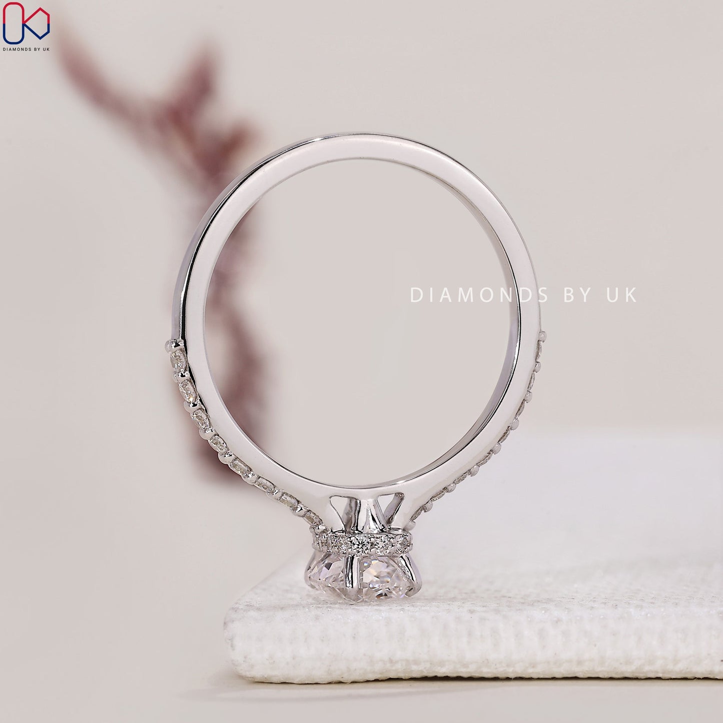 Cushion Diamond Ring with Round Side Diamonds