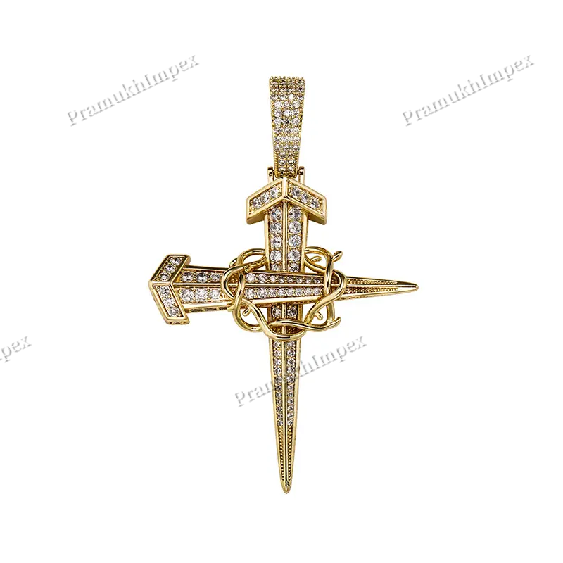 Antique Design Cross and Thorns Pendant In 925 Silver VVS Moissanite
