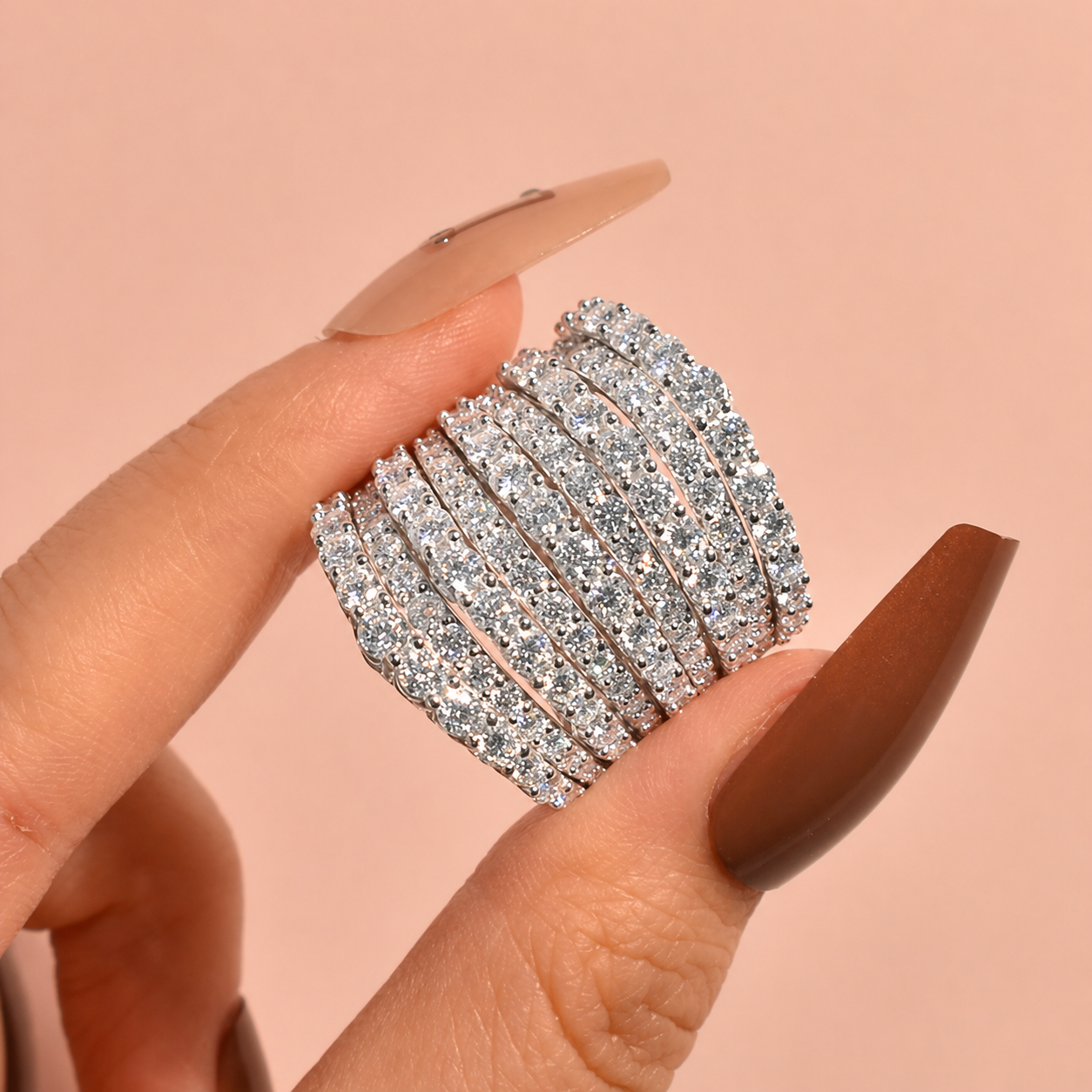 Dazzling 925 Sterling Silver Pave Round Cut Wide Band Wedding Ring