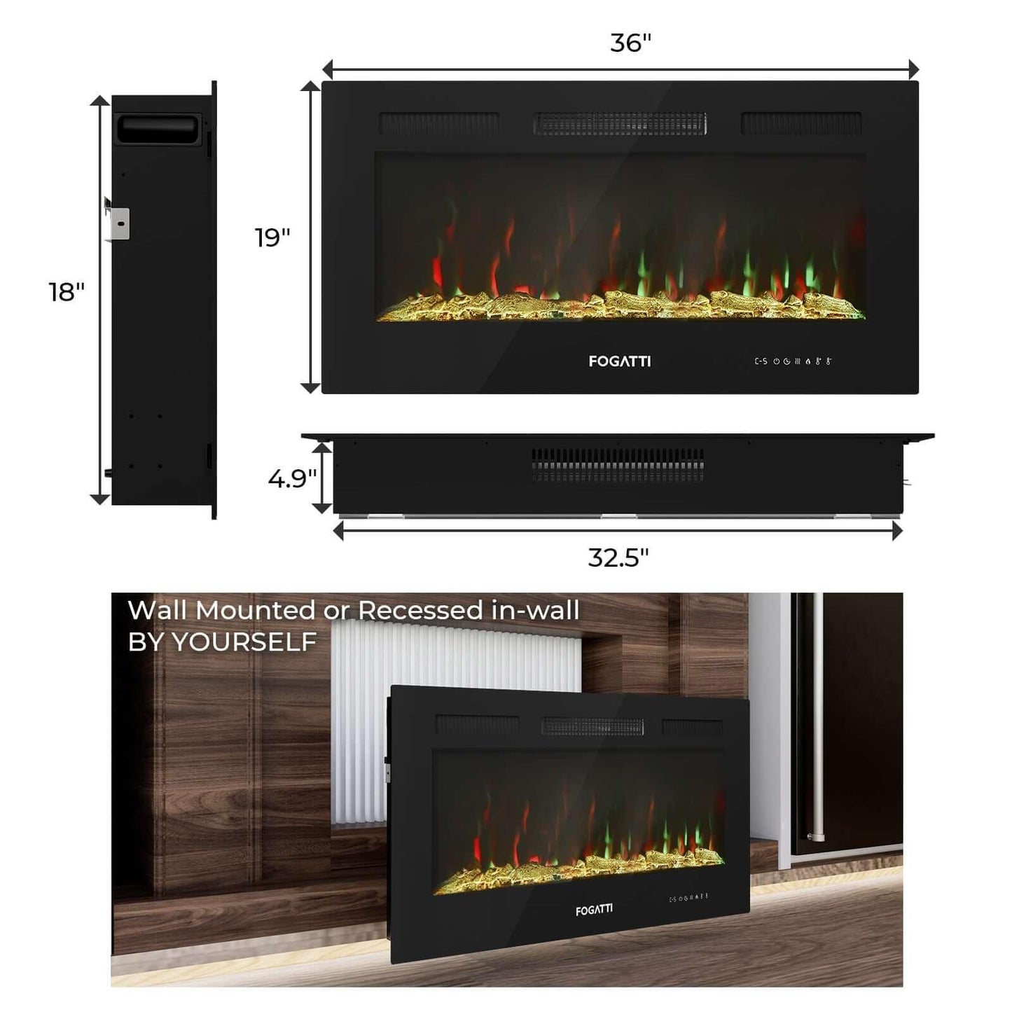 Fogatti 36 Inches RV Electric Fireplace for RV