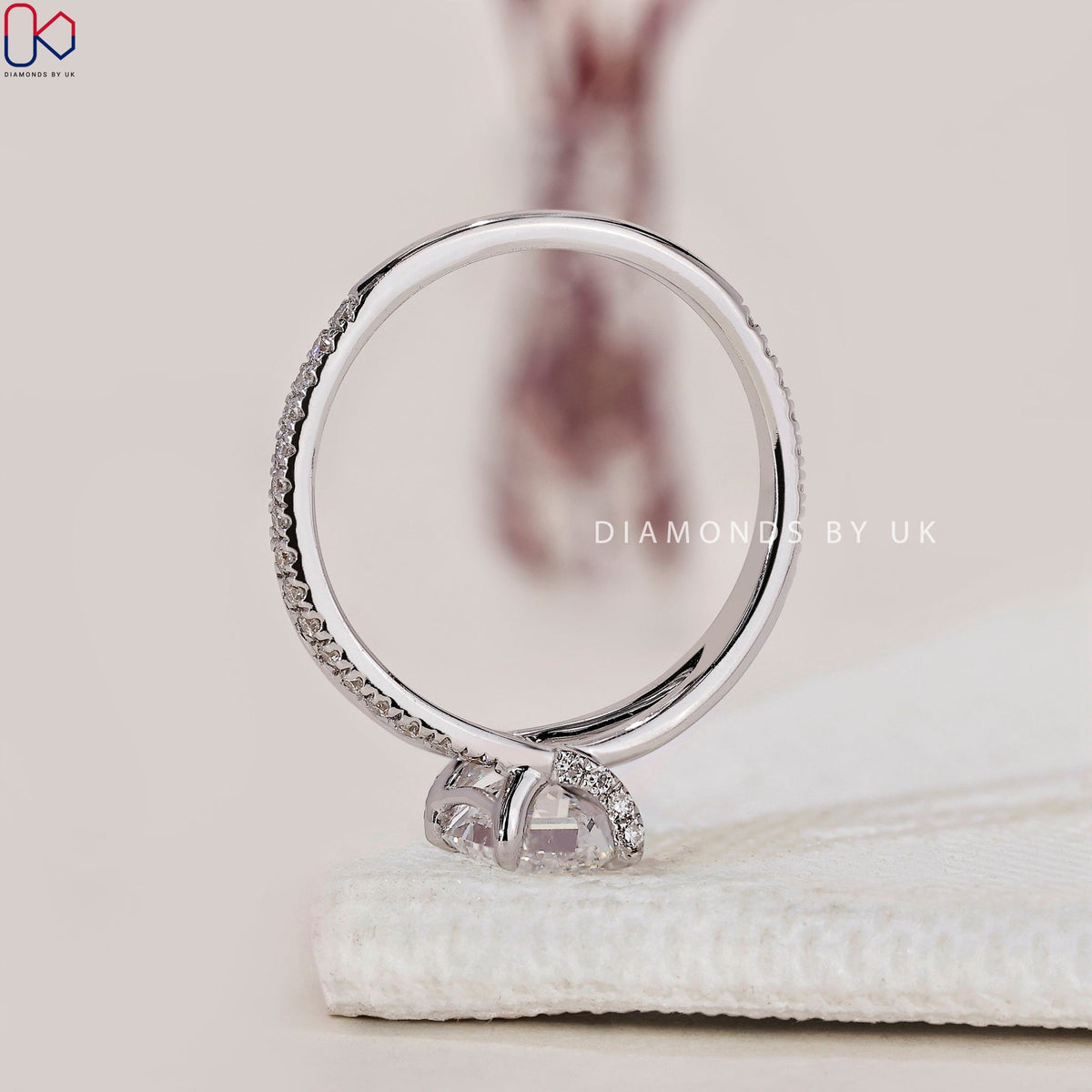 Split Shank Emerald Cut Ring In White Gold