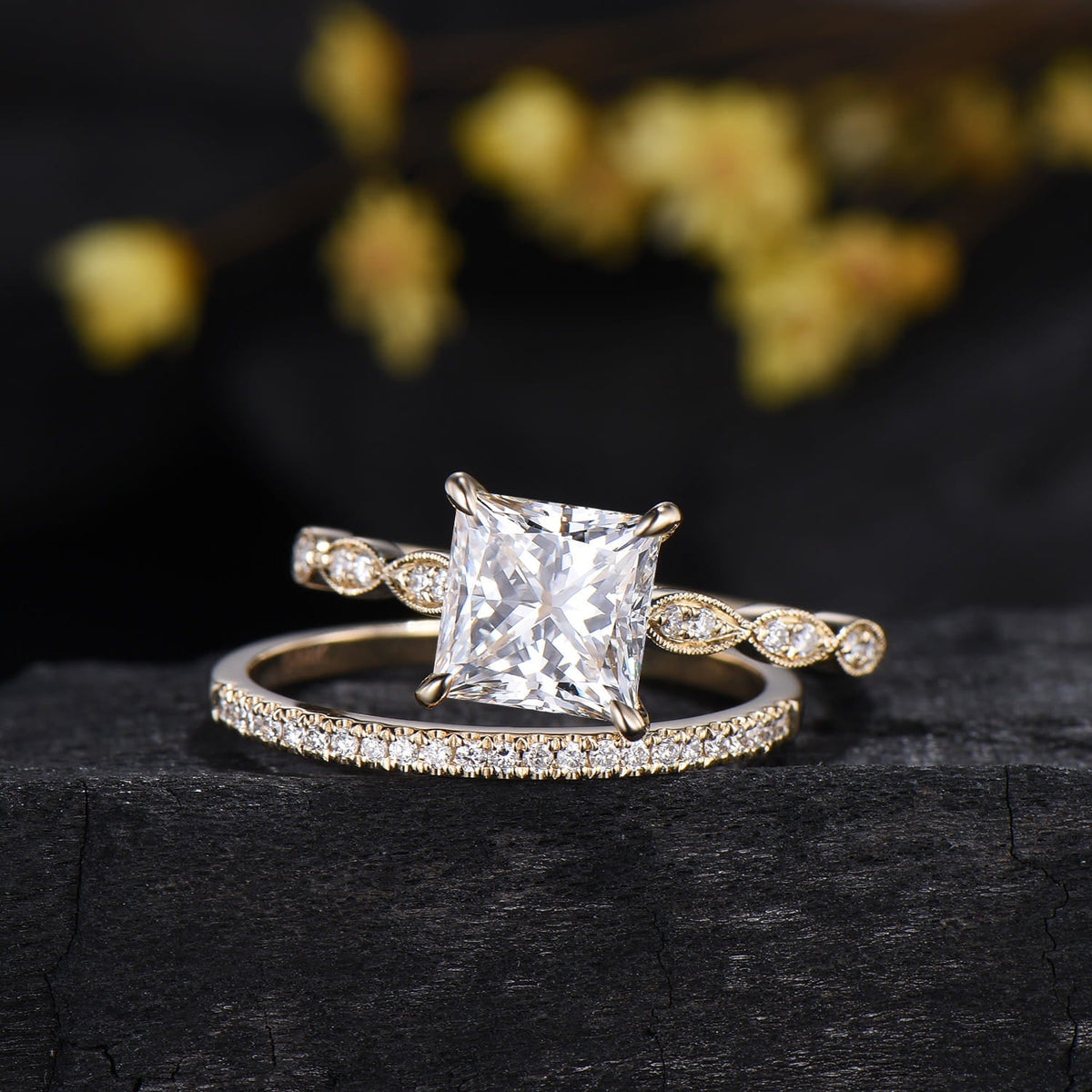 2 Carat Princess Cut Lab Grown Diamond Engagement Ring Set