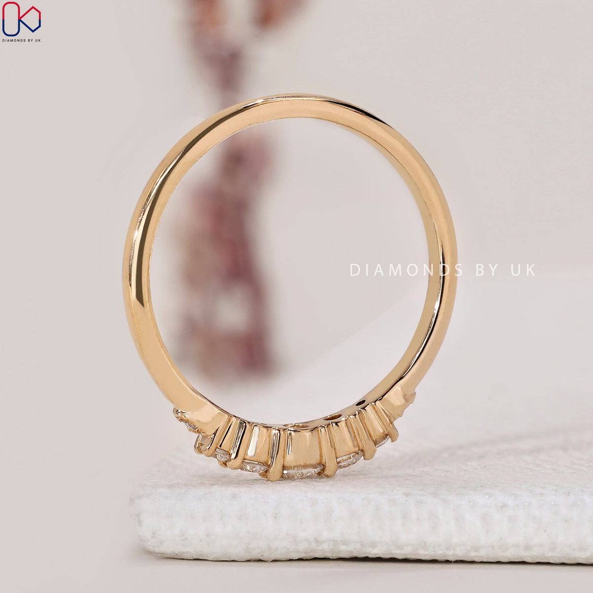 7 Stone Round Diamond Yellow Gold Wedding Band