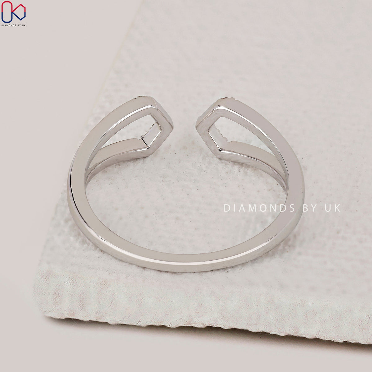 Round Cut Geometric Cuff Ring In White Gold