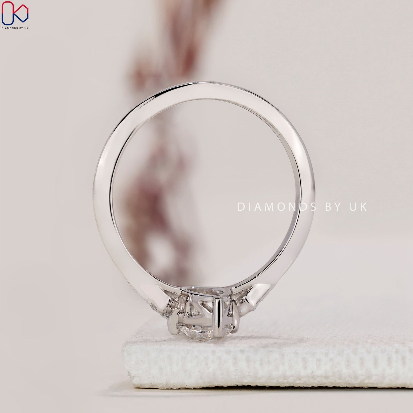 Marquise and Round Diamond engagement Ring In White Gold