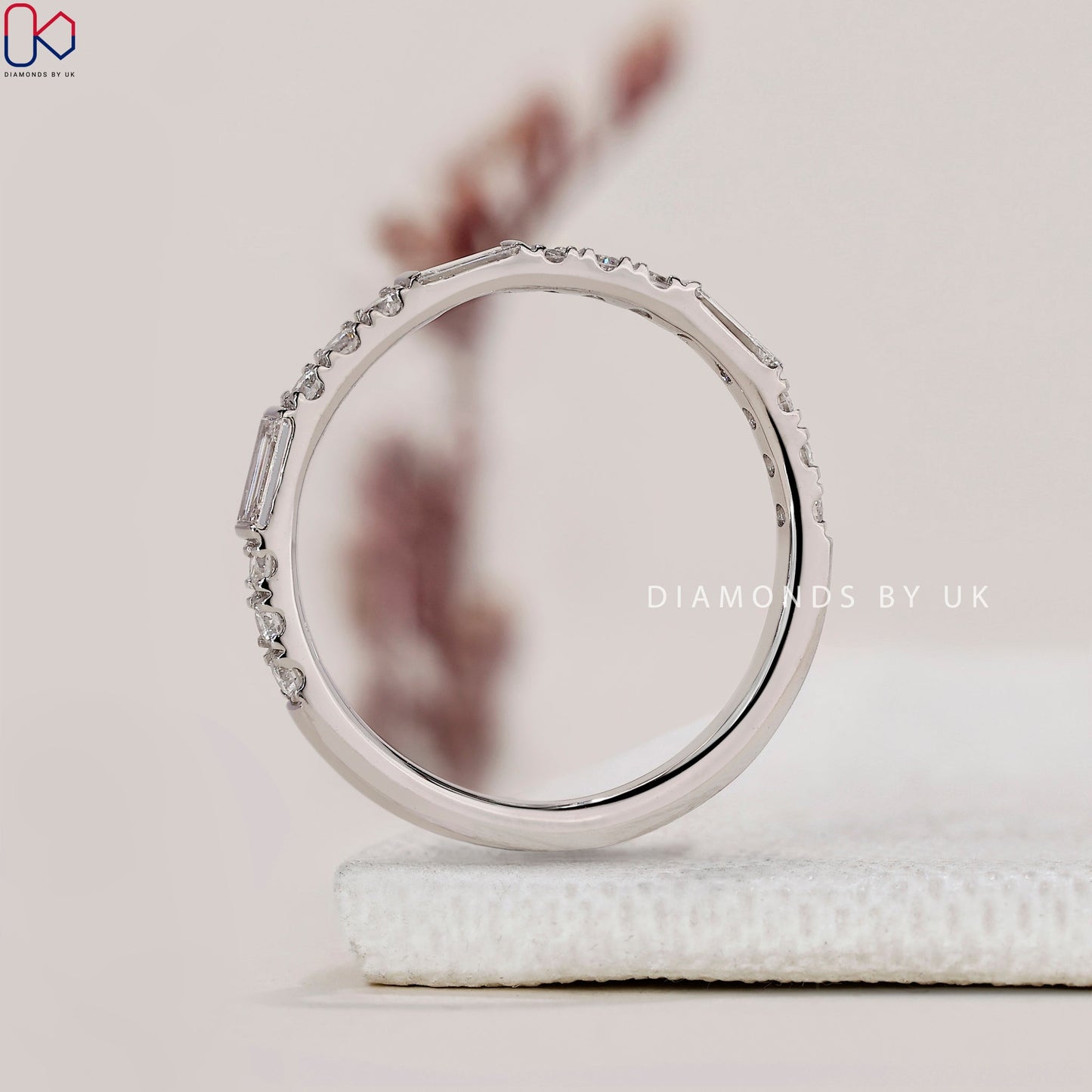 Half Eternity Baguette And Round Wedding Band