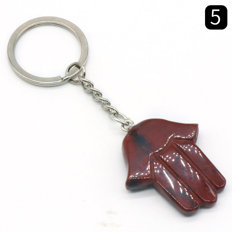 Natural Stone Crystal Keyring - Hamsa Hand -  Spiritual Gift Protection  - New!