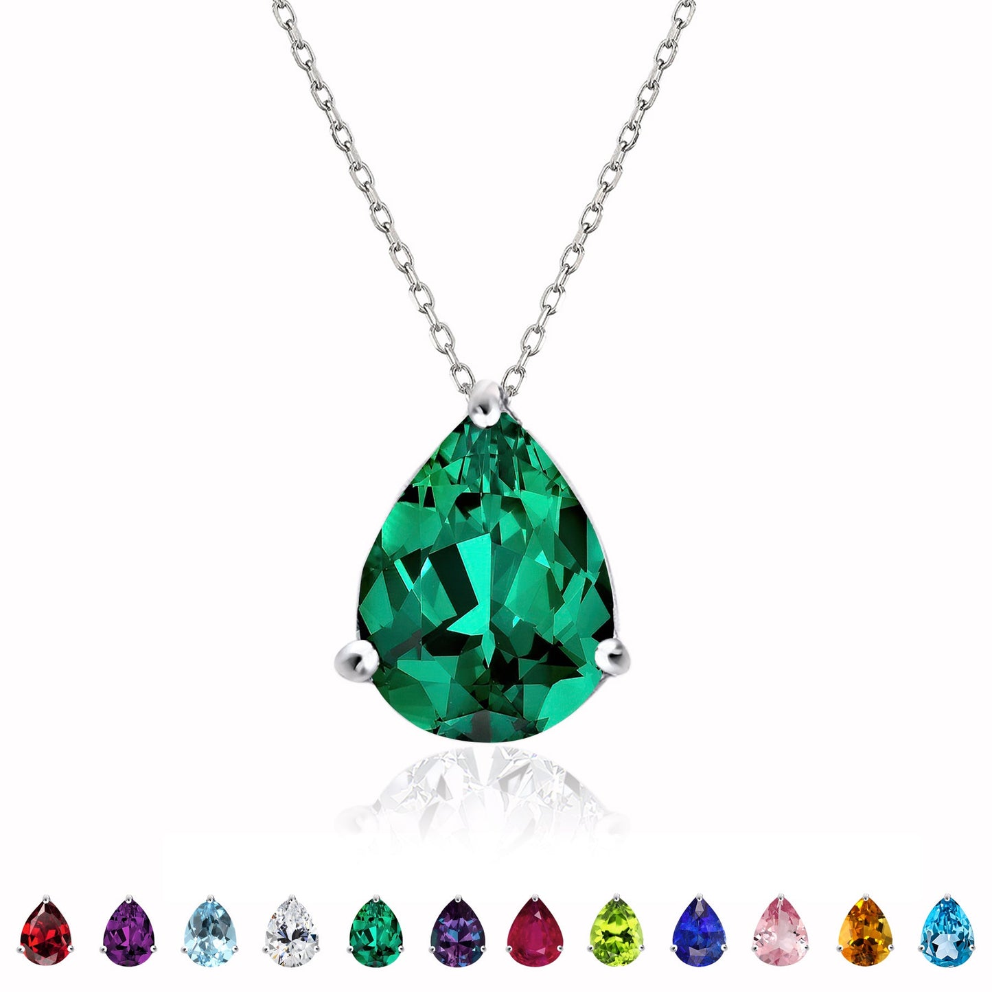 1.5 TCW Pear Shaped Birthstone Prongs Solitaire Slider Necklace