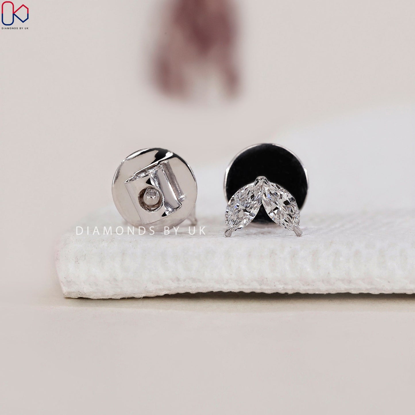 Marquise Diamond Earrings - 2 Stone Studs