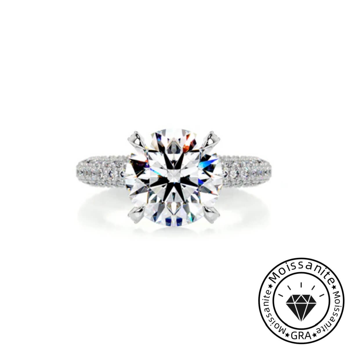 Gleaming Solarii Moissanite 3.0ct Round Cut 925 Sterling Silver Pave Engagement Ring