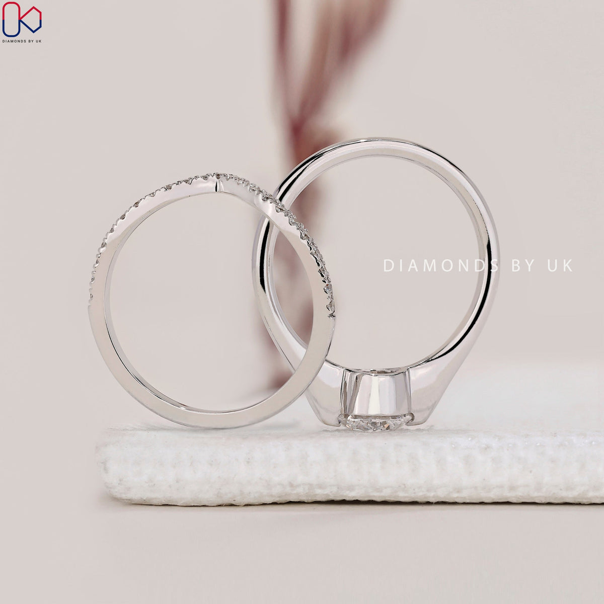 White Gold Solitaire Engagement Ring With Wedding Band