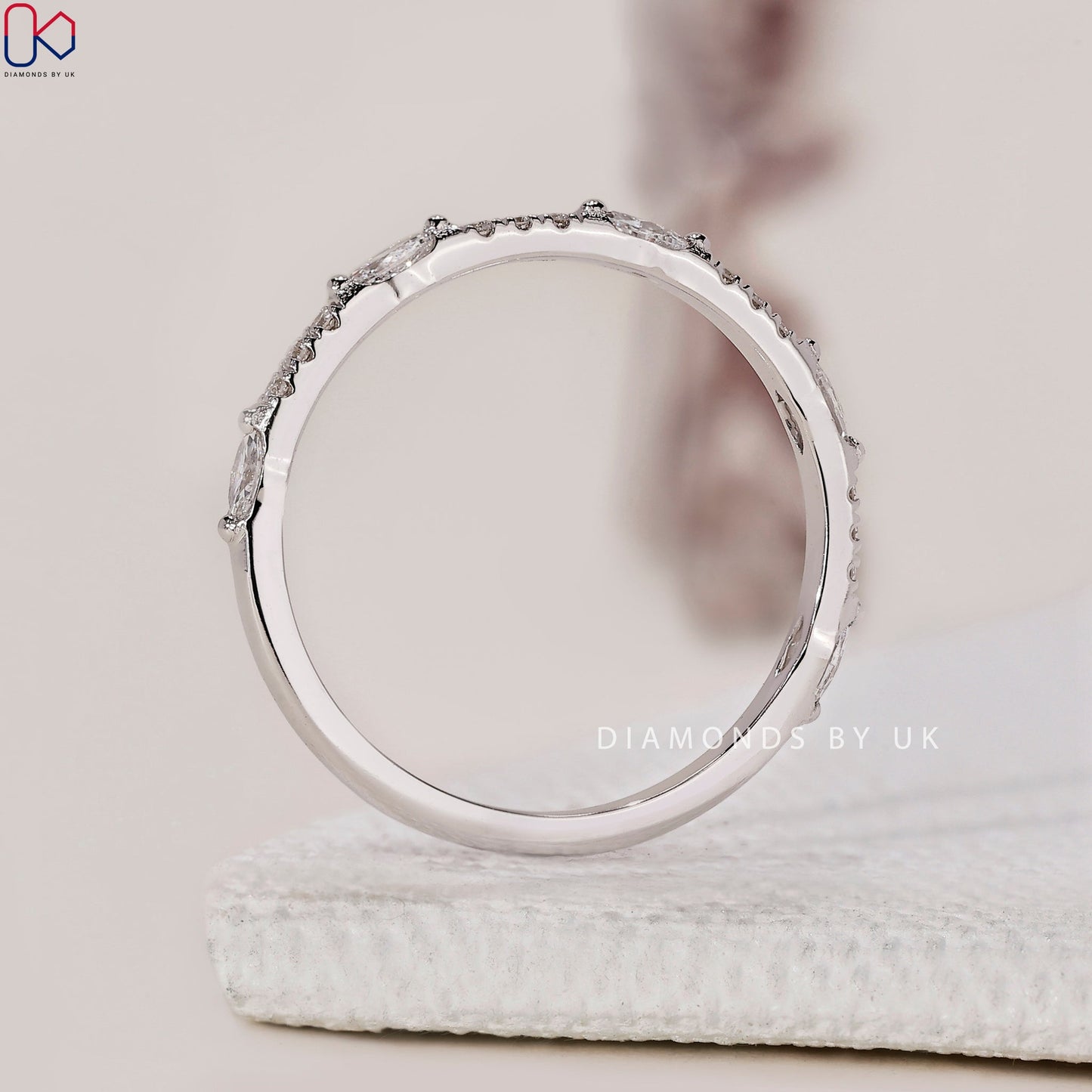 Half Eternity Wedding Band In White Gold
