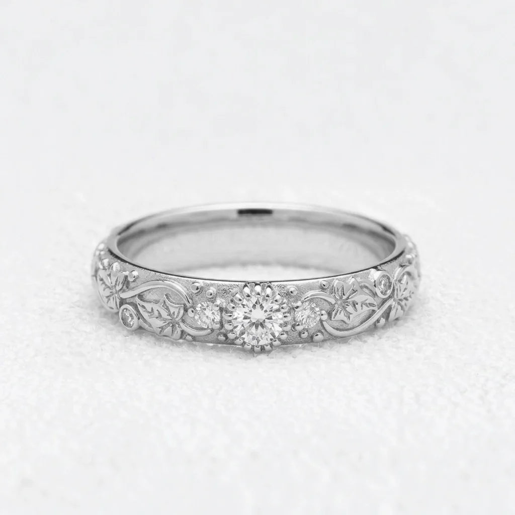 Ivy’s Twinkle | Diamond & Ivy Leaf Wedding Band