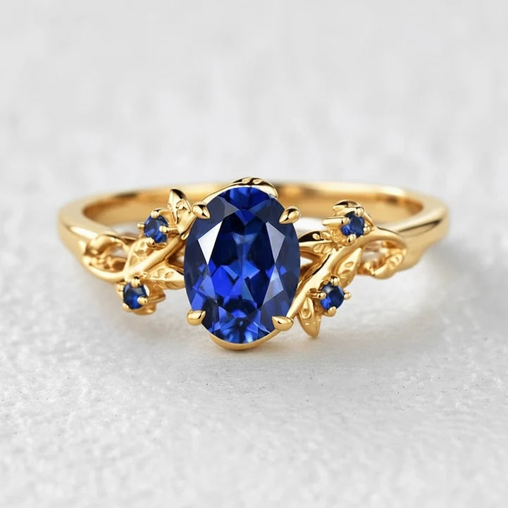 Alexandra’s Heritage | Art Deco Oval Blue Sapphire Vine Bridal Set 2pcs