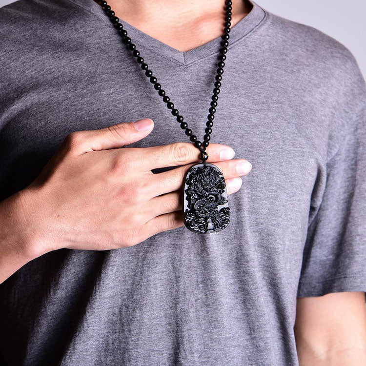Obsidian Dragon Success Necklace