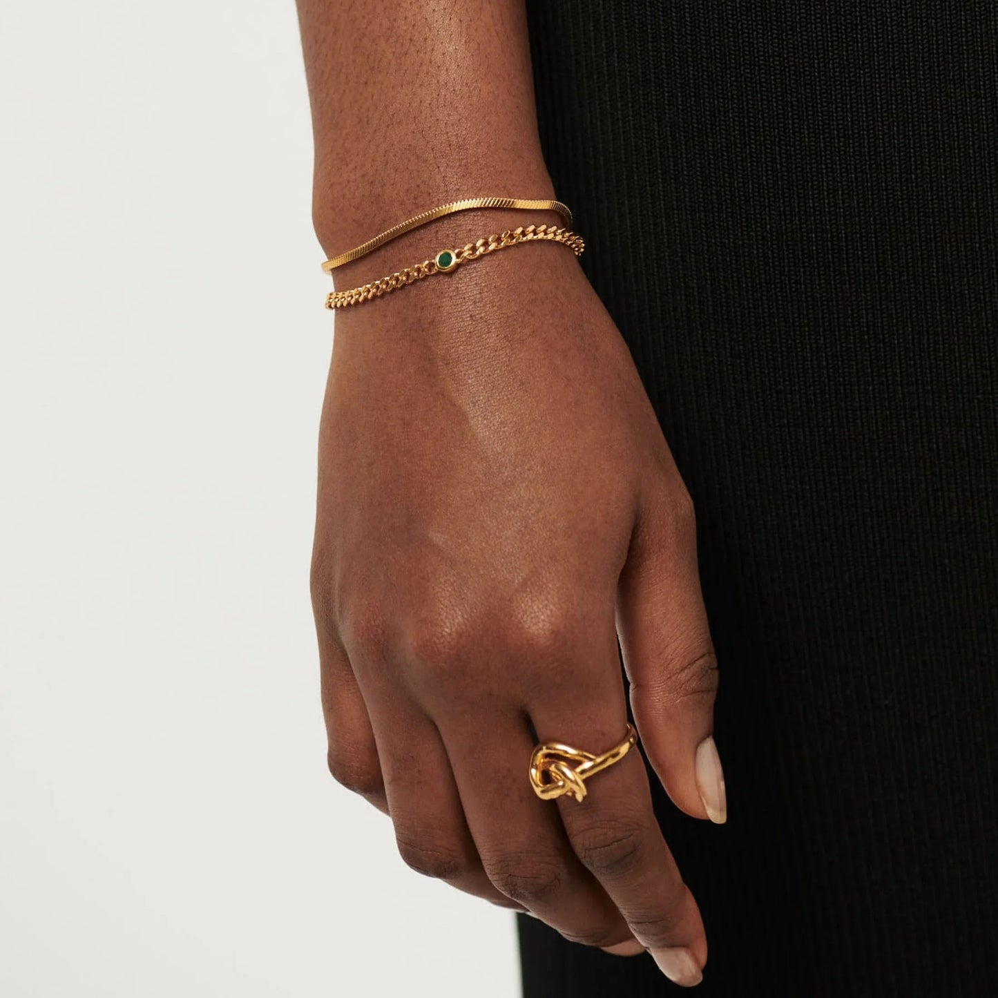 May Birthstone Chain Bracelet | 18K Gold Plated Vermeil/Green Onyx