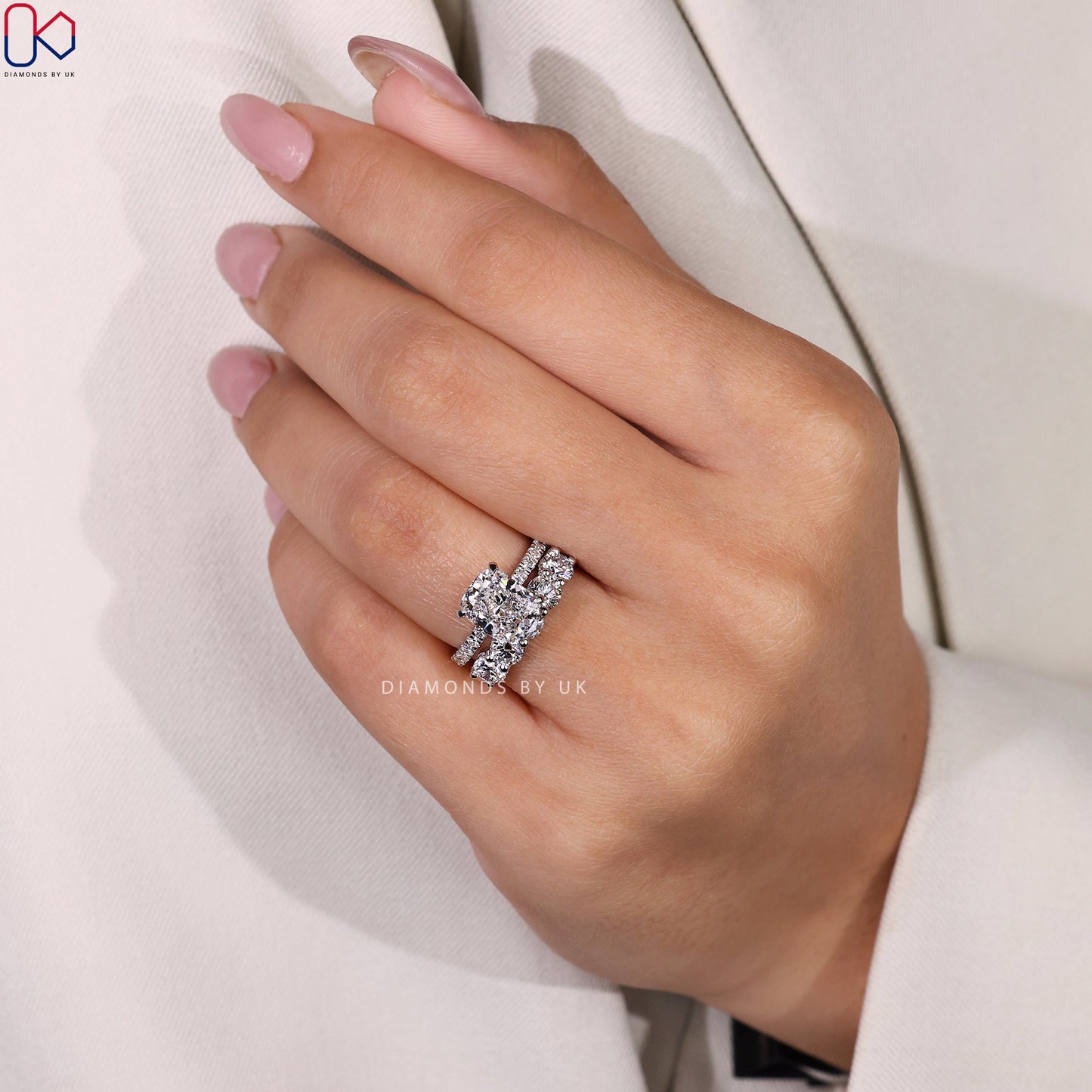 Cushion Cut Diamond Ring And Wedding Band
