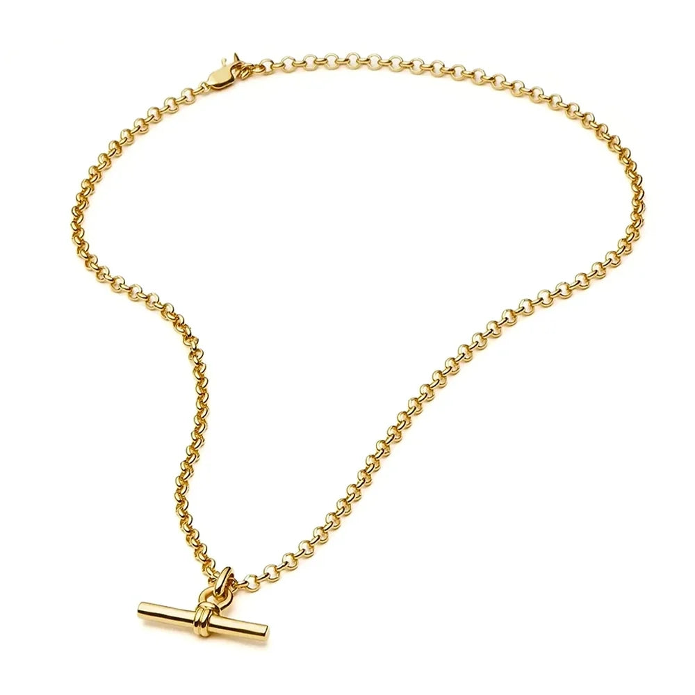 The T-Bar Link | Yellow Gold Plated Chunky Silver Chain Necklace