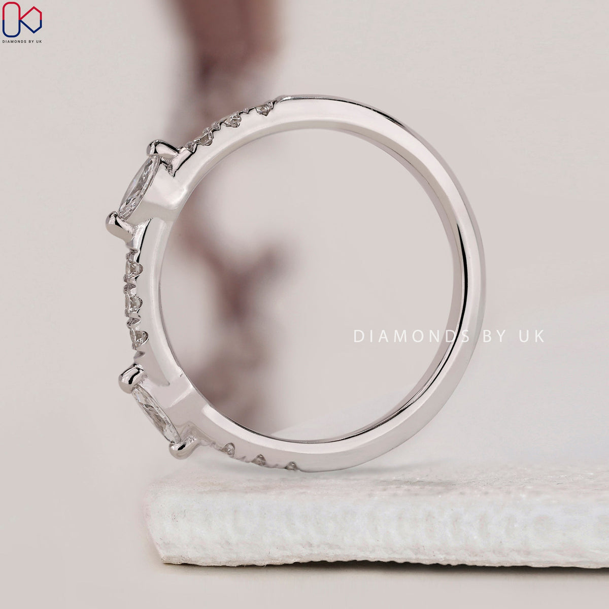 Round And Marquise Wedding Band In White Gold