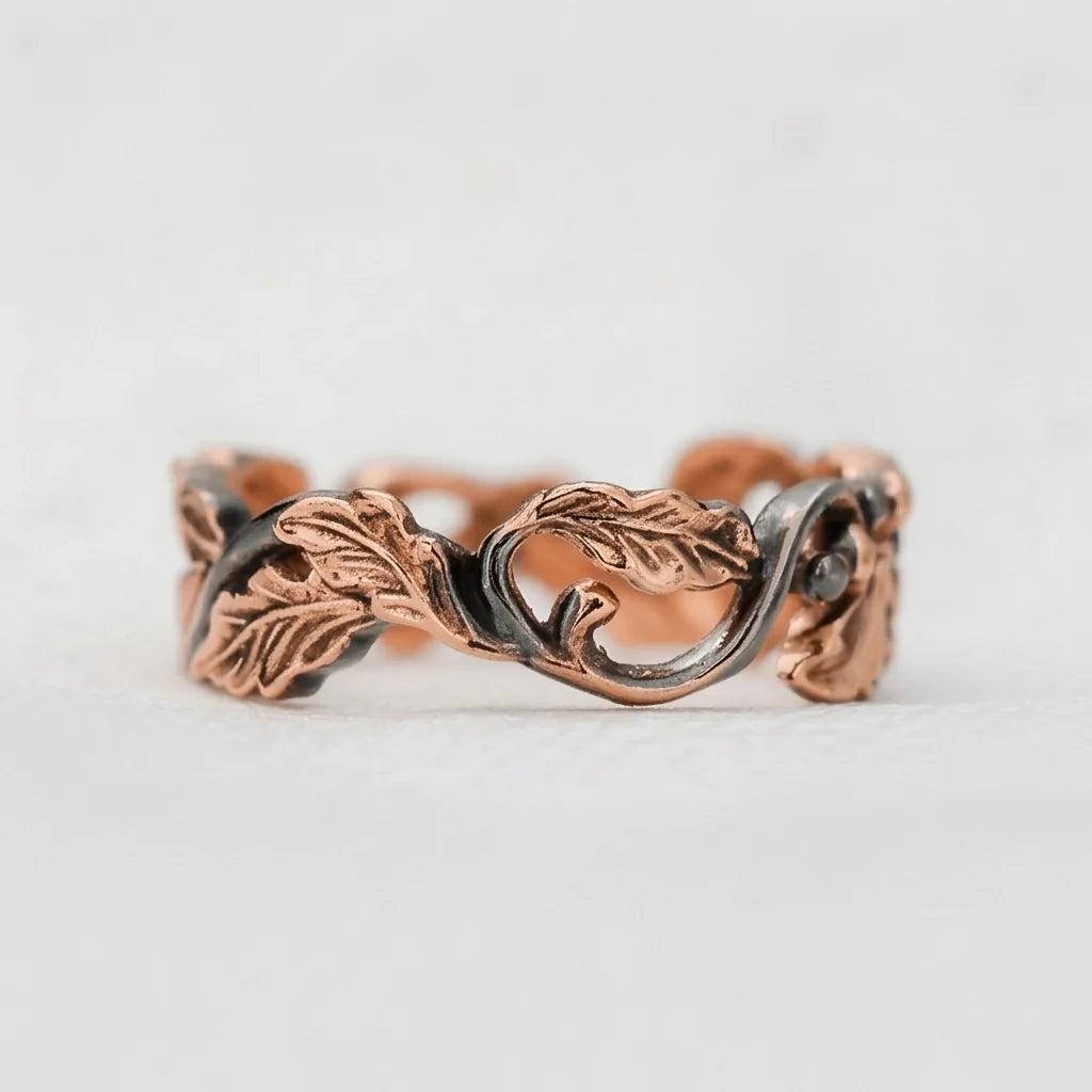 The Twilight Grove | An Openwork Slim Band of Oak Leaves & Acorn