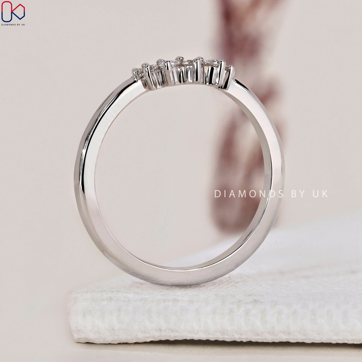 U Shaped Wedding Band - Round Diamonds