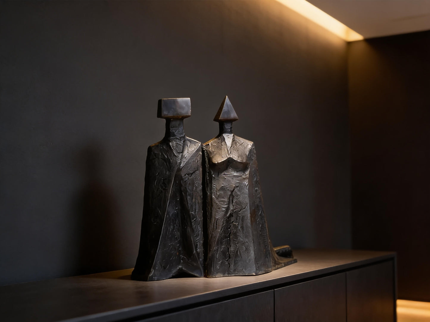 Abstract Cloaked Figures Bronze Sculpture