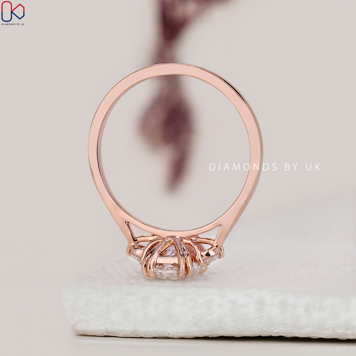 Cushion and Round Cut 3 Stone Engagement Ring