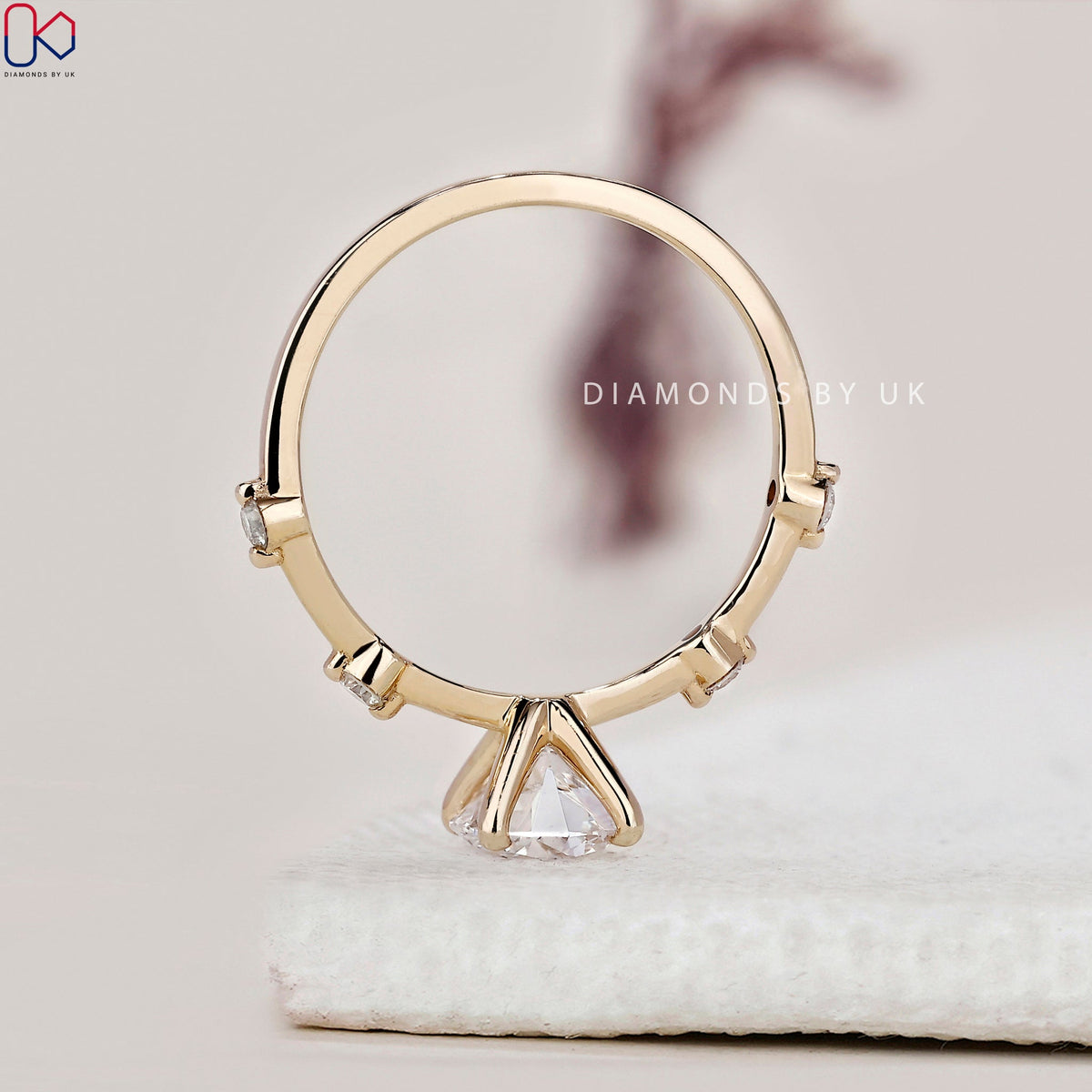 Yellow Gold Engagement Ring With Distance Pave Setting