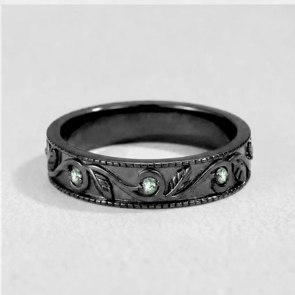 Daphne’s Canopy | Oval Cut Green Moss Agate Cluster Couple Ring Set