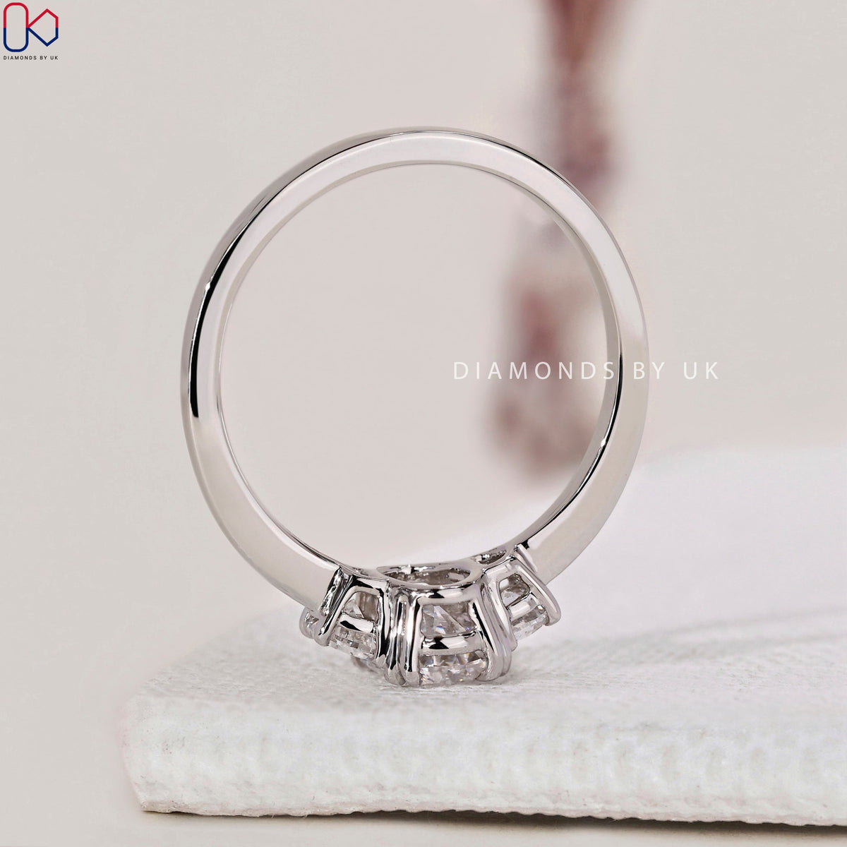Oval and Half Moon 3 Stone Engagement Ring