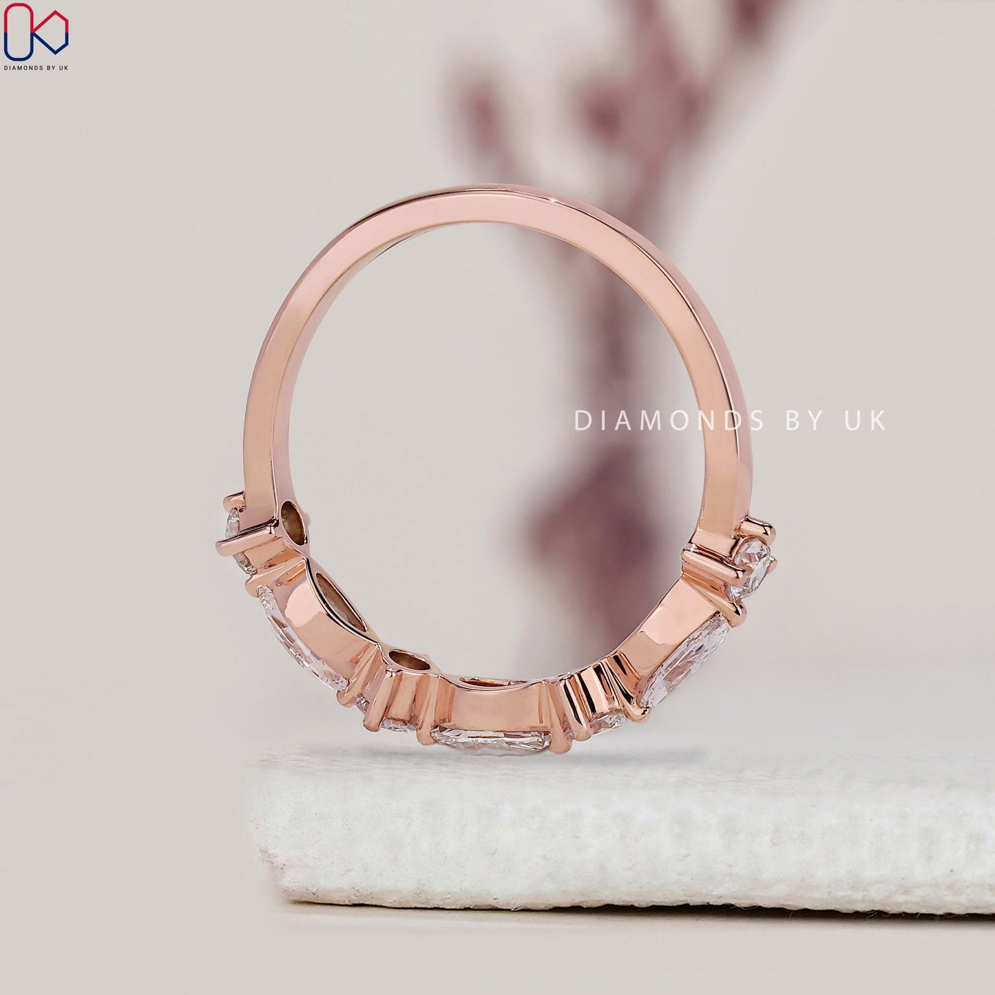 Rose Gold Round And Marquise Wedding Band