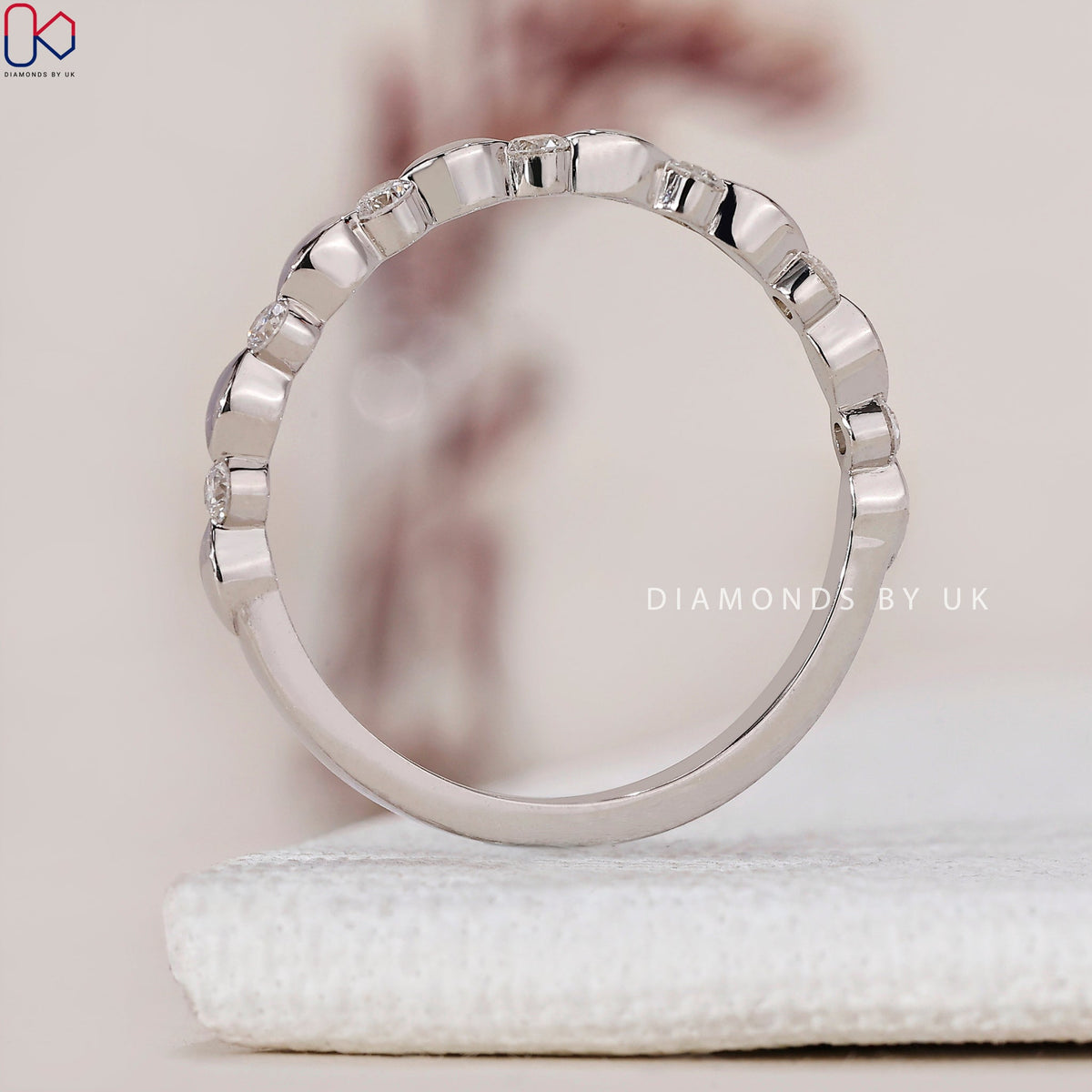 Unique Wedding Band - Round Cut Diamonds