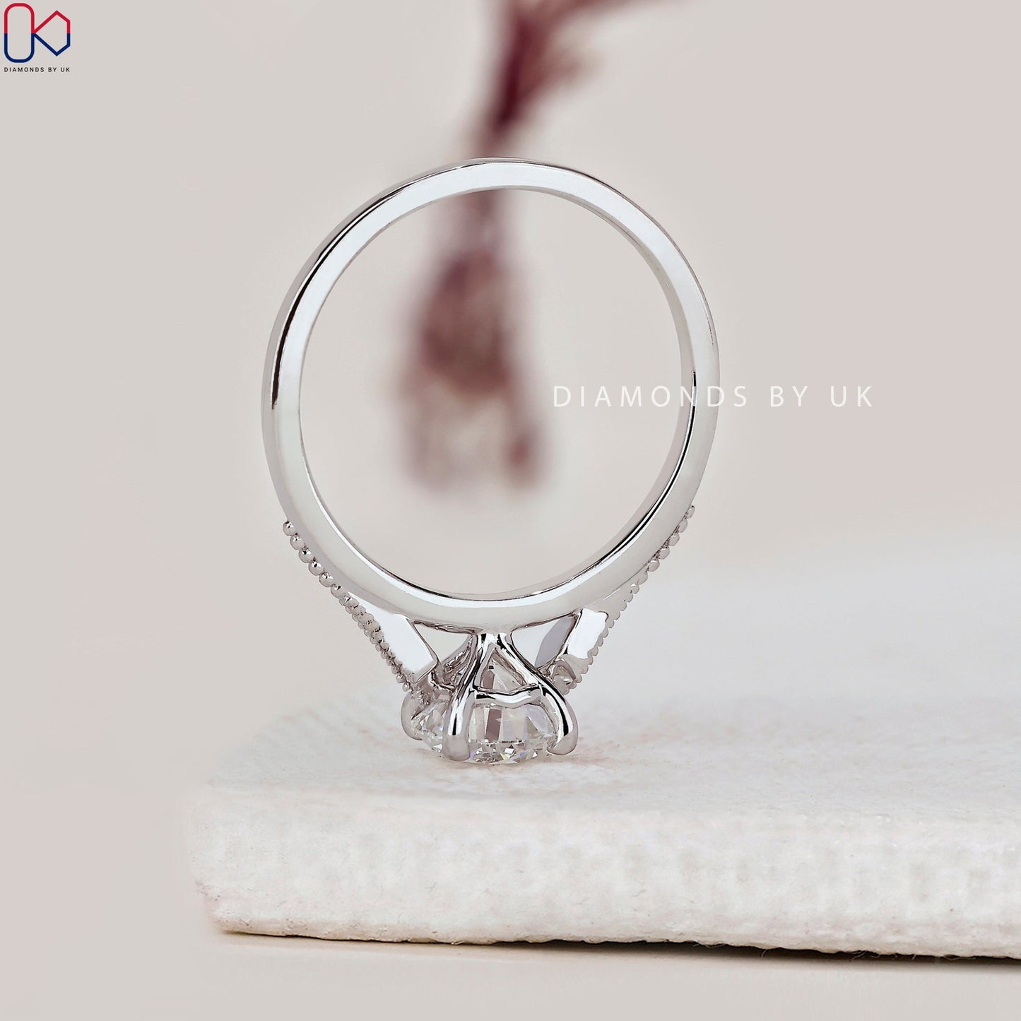Round Diamond Side Stone Engagement Ring