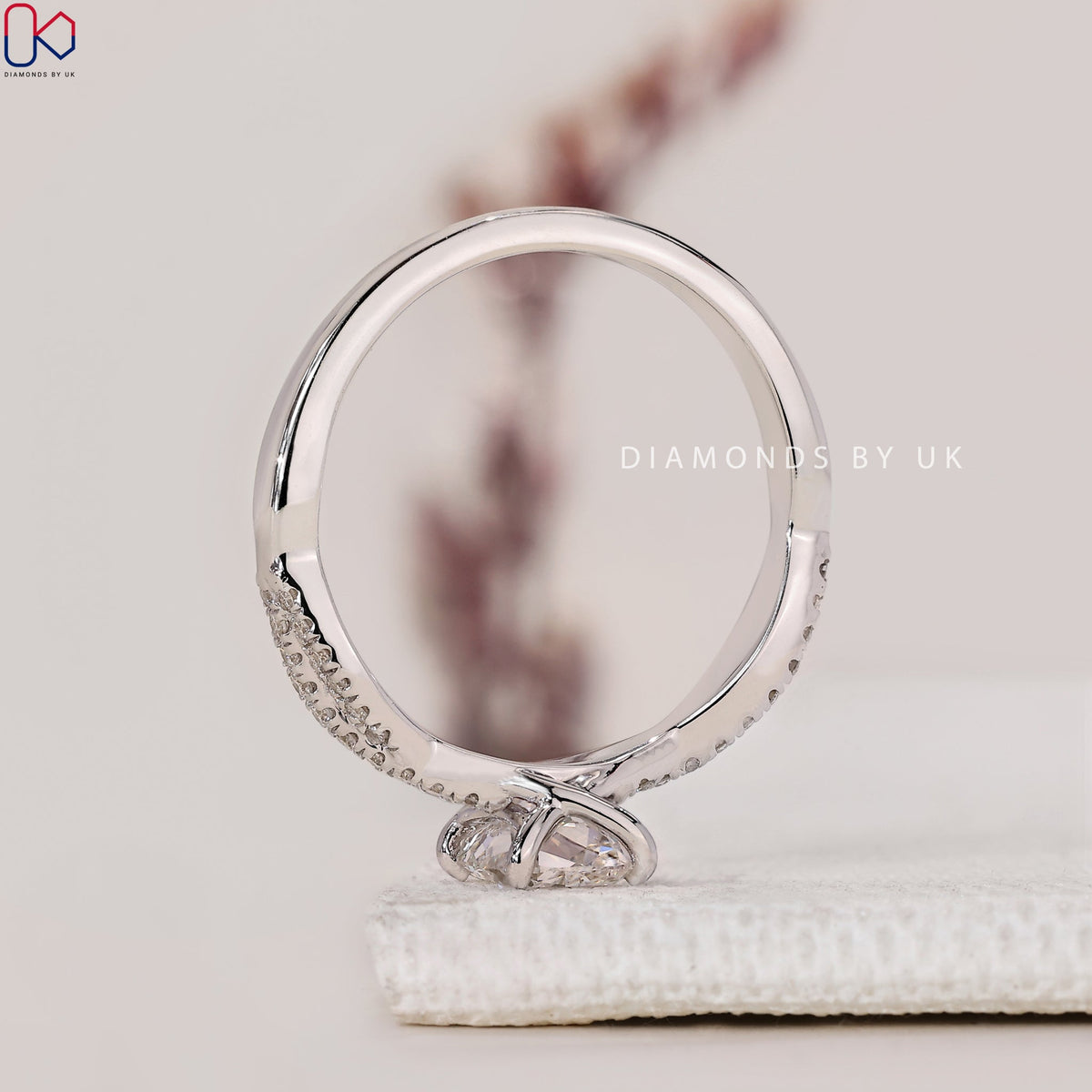 Cushion Cut Diamond Ring with Twisted Pave Style