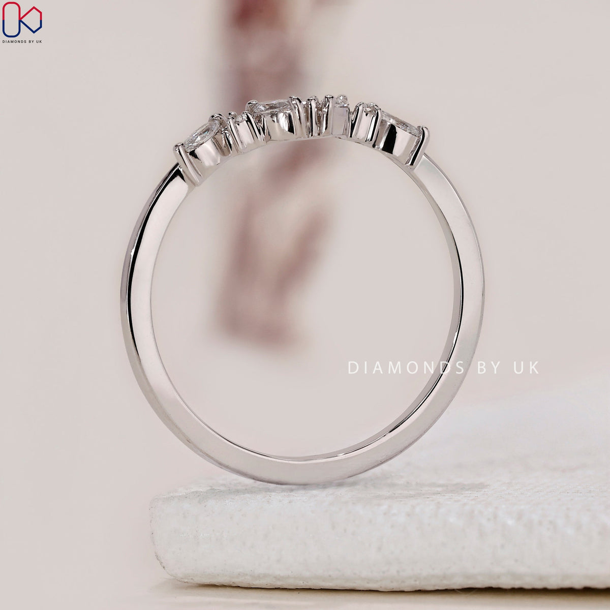 Marquise and Round Diamond Chevron Wedding Band