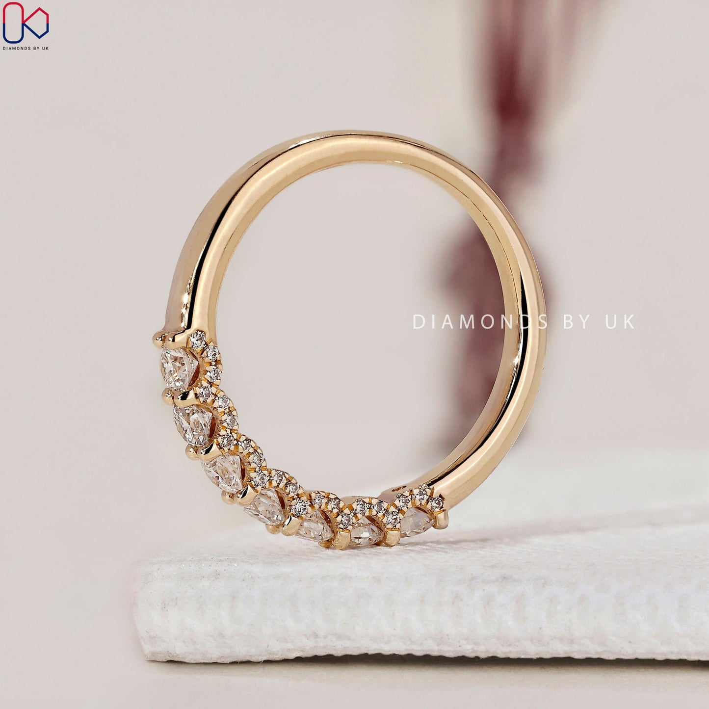 Yellow Gold Diamond Wedding Band – 7 Stone Band
