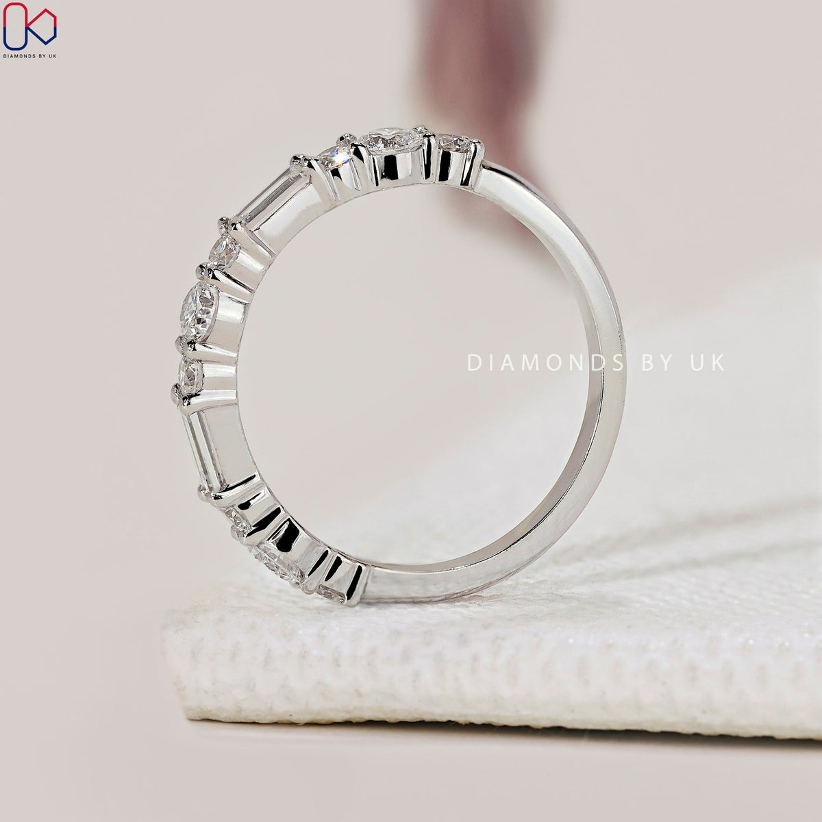 Half Eternity Round Diamond And Baguette Band