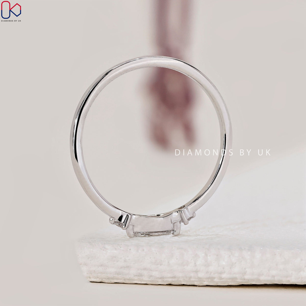 3 Stone Diamond Wedding Band In White Gold