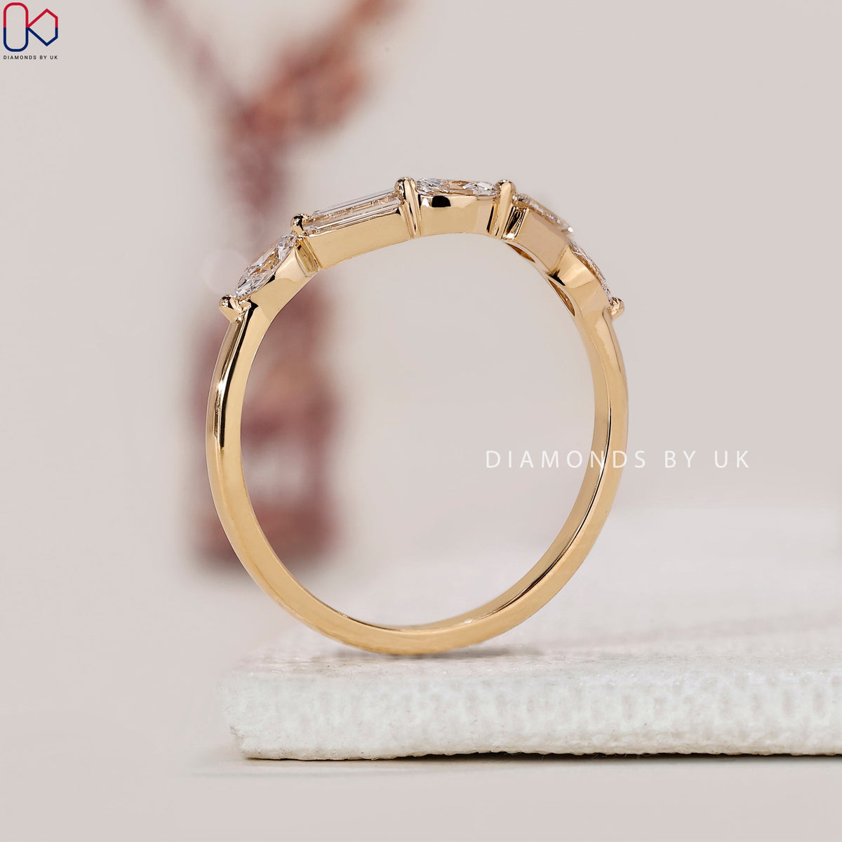 Marquise And Baguette Shared Prong Wedding Band