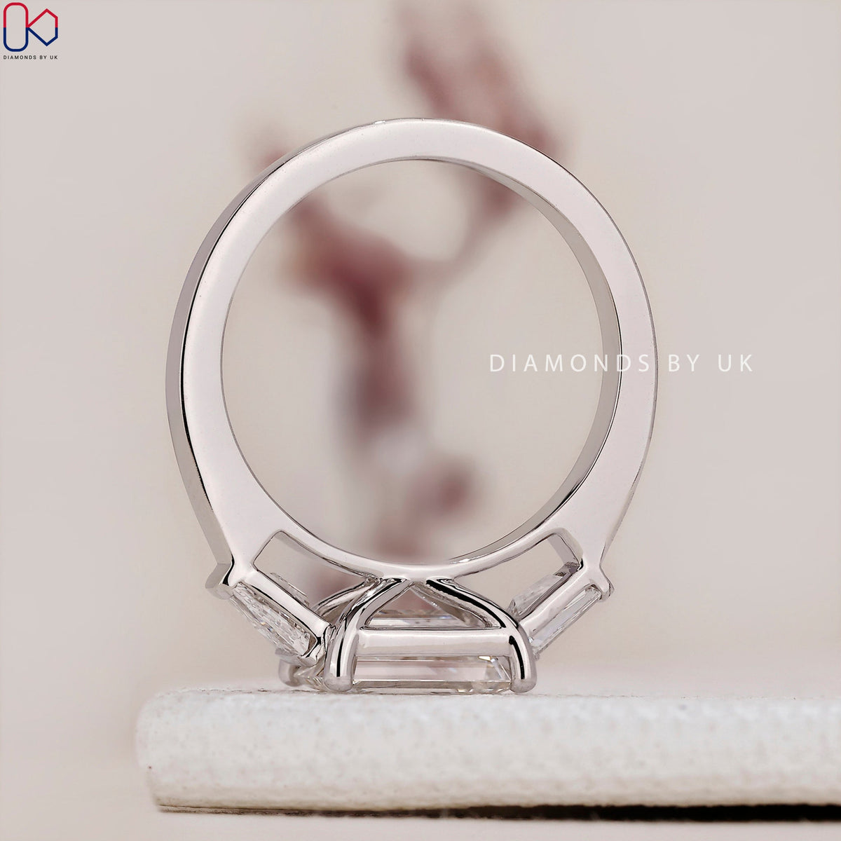 East West Emerald Cut Diamond Engagement Ring