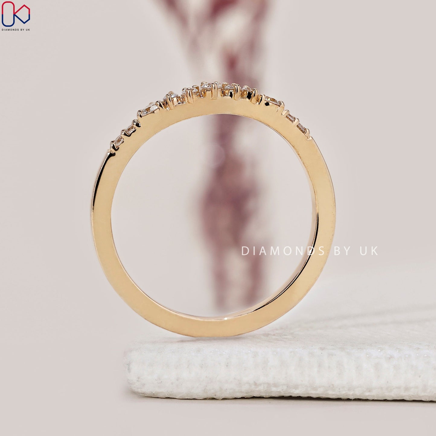 Round Cut Diamond Curved Wedding Band