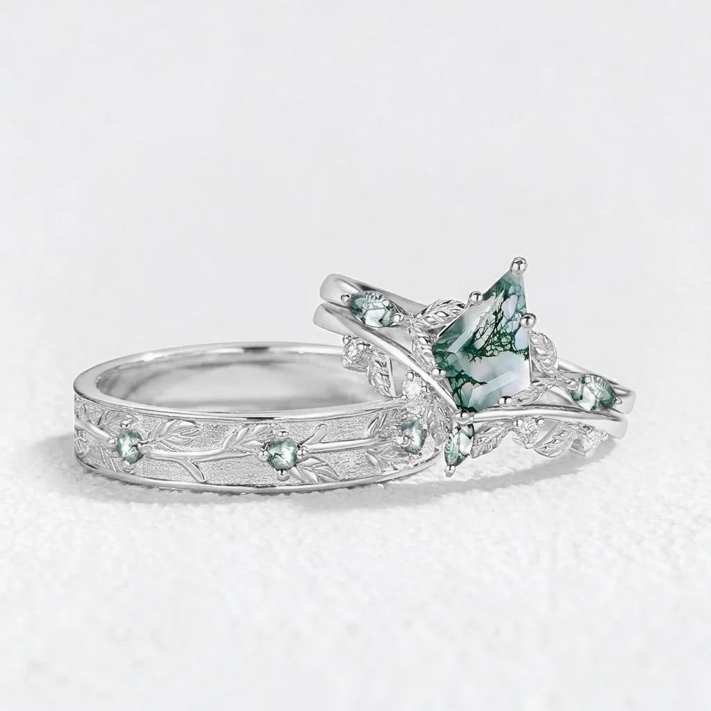 Sylvie's Bower | Kite Cut Moss Agate Foliage Trio Couple Set