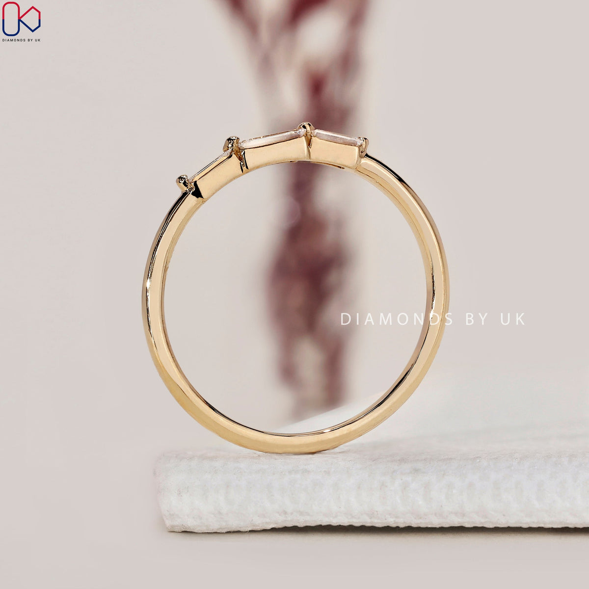 Baguette Diamond Three Stone Wedding Band