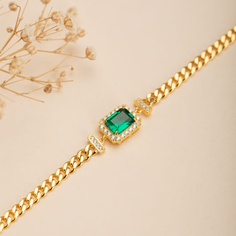 Polished Emerald Cut Bracelet for Emerald Green Women