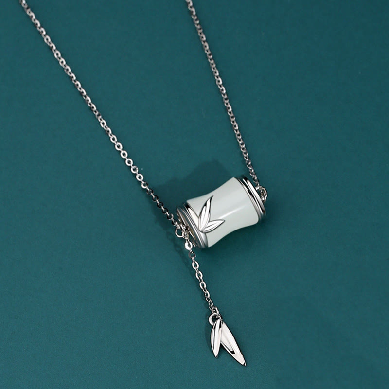 Fortune Jewel 925 Sterling Silver 22K Gold Hetian White Jade Bamboo Leaf Luck Necklace Pendant Bracelet