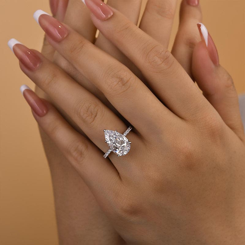 Hidden Halo Pear Cut 4.5ct Engagement Ring In Sterling Silver