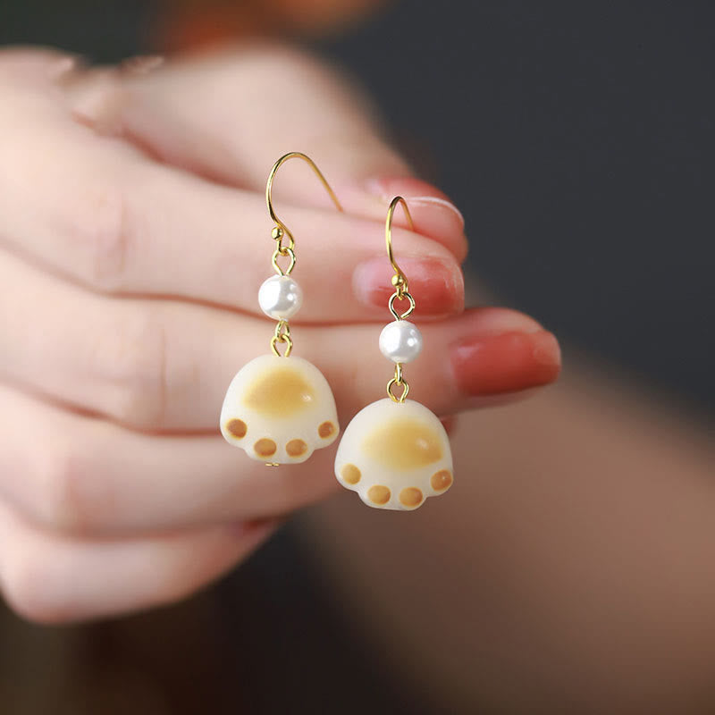 Fortune Jewel Bodhi Seed Lovely Cat Paw Claw Peace Dangle Drop Earrings