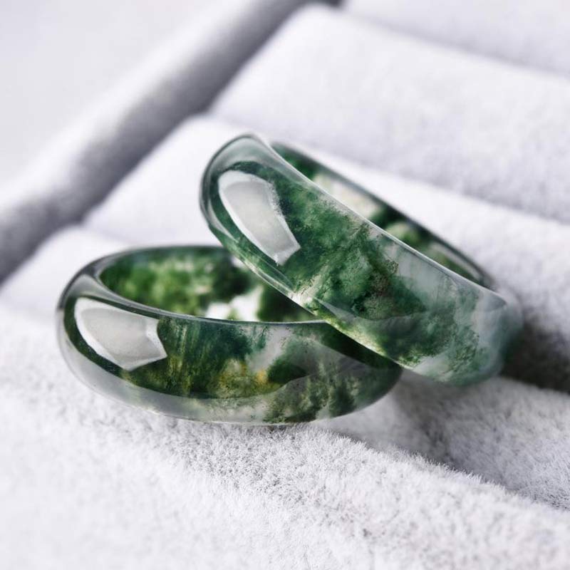 Fortune Jewel Moss Agate Healing Balance Ring