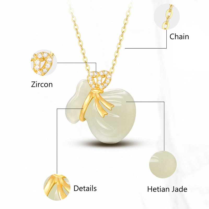 Fortune Jewel Natural Hetian White Jade Luck Money Bag Necklace Pendant