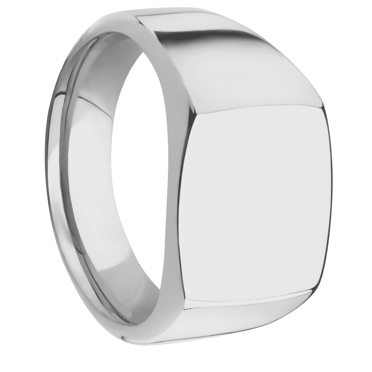 Medium Cushion signet ring (14x14mm) in Titanium, with a Wide style band.